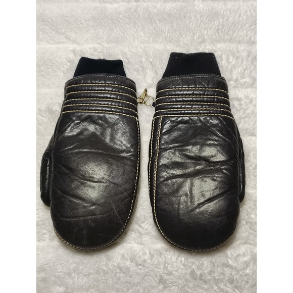 GRANDOE LEATHER SKI-SNOW VINTAGE Dark Blue MITTENS GLOVES Lined W/ Down Mens M - Picture 6 of 10